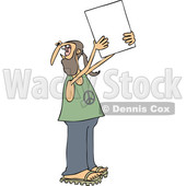 Clipart of a Cartoon White Male Hippie Protestor Wearing a Peace Shirt and Holding up a Blank Sign - Royalty Free Vector Illustration © djart #1434141