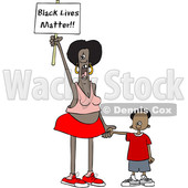 Clipart of a Cartoon Female Protestor Holding Her Sons Hand, Shouting and Holding up a Black Lives Matter Sign - Royalty Free Vector Illustration © djart #1434145