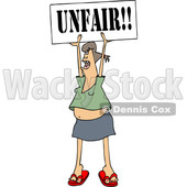 Clipart of a Cartoon White Female Protestor Holding up an Unfair Sign - Royalty Free Vector Illustration © djart #1434148