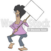Clipart of a Cartoon Black Female Protestor Wearing Spectacles and Holding a Blank Sign - Royalty Free Vector Illustration © djart #1434150