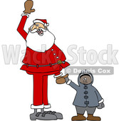 Clipart of a Cartoon Christmas Santa Claus Holding Hands with a Black Boy - Royalty Free Vector Illustration © djart #1434535