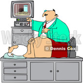 Clipart of a Doctor Giving Santa Claus an Ultrasound on His Belly and Seeing Cookies and Milk on the Screen - Royalty Free Vector Illustration © djart #1434536