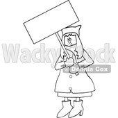 Clipart of a Cartoon Black and White Lineart Angry Woman Wearing a Pussy Hat and Holding a Blank Sign at the Womens March - Royalty Free Vector Illustration © djart #1442130