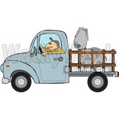 Clipart of a Cartoon White Man Driving a Blue Pickup Truck and Hauling a Big Dog - Royalty Free Vector Illustration © djart #1443261