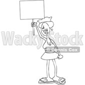 Clipart of a Cartoon Black and White Lineart Angry Woman Shouting, Wearing a Pussy Hat and Holding a Blank Sign at the Womens March - Royalty Free Vector Illustration © djart #1443268