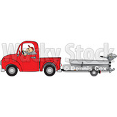 Clipart of a Caucasian Man Driving a Red Pickup Truck and Hauling a Boat - Royalty Free Vector Illustration © djart #1443724