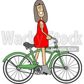 Clipart of a Cartoon Caucasian Girl Riding a Green Bike - Royalty Free Vector Illustration © djart #1443979