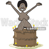 Clipart of a Cartoon Nude Black Woman Popping out of a Birthday Cake - Royalty Free Vector Illustration © djart #1444941