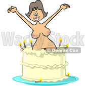 Clipart of a Cartoon Nude White Woman Popping out of a Birthday Cake - Royalty Free Vector Illustration © djart #1444942