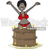 Clipart of a Cartoon Black Woman in a Bikini, Popping out of a Birthday Cake - Royalty Free Vector Illustration © djart #1444945