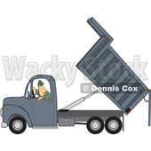 Clipart of a Cartoon Caucasian Man Backing up and Operating a Hydraulic Dump Truck - Royalty Free Vector Illustration © djart #1446373
