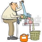 Clipart of a Cartoon Chubby White Man Doing Laundry - Royalty Free Vector Illustration © djart #1446750