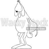 Clipart of a Cartoon Black and White Lineart Tired Dog Standing Upright with His Tongue Hanging out - Royalty Free Vector Illustration © djart #1446904