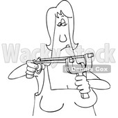 Clipart of a Cartoon Black and White Lineart Woman Aiming a Sling Shot - Royalty Free Vector Illustration © djart #1448291