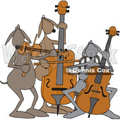 Clipart Graphic of a Cartoon String Trio Dog Orchestra Playing a Cello, Violin and Bass - Royalty Free Vector Illustration © djart #1450256