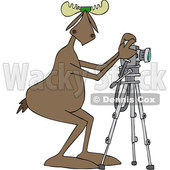 Clipart Graphic of a Cartoon Moose Photographer Wearing Sunglasses and Taking Pictures with a Camera on a Tripod - Royalty Free Vector Illustration © djart #1451453