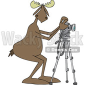 Clipart Graphic of a Cartoon Moose Photographer Taking Pictures with a Camera on a Tripod - Royalty Free Vector Illustration © djart #1451456
