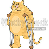 Clipart of a Cartoon Chubby 3 Legged Ginger Cat Using Crutches - Royalty Free Vector Illustration © djart #1452483