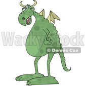 Clipart of a Cartoon Spotted Green Dragon Facing Left - Royalty Free Vector Illustration © djart #1454018