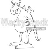 Clipart of a Cartoon Black and White Lineart Dragon Facing Left - Royalty Free Vector Illustration © djart #1454019