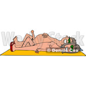 Clipart of a Cartoon Happy Nude White Couple Sun Bathing on a Beach Towel - Royalty Free Vector Illustration © djart #1454114