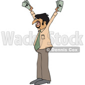 Clipart of a Cartoon Hispanic Business Man Holding up Cash Money - Royalty Free Vector Illustration © djart #1454118