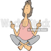 Clipart Graphic of a Cartoon White Woman in the Lotus Meditation Pose, Holding up Two Middle Fingers - Royalty Free Vector Illustration © djart #1454436