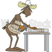 Clipart Graphic of a Cartoon Moose Carpenter Using a Saw - Royalty Free Vector Illustration © djart #1454529