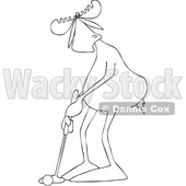Clipart Graphic of a Cartoon Black and White Lineart Moose Golfer Putting - Royalty Free Vector Illustration © djart #1454531