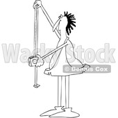 Clipart of a Cartoon Black and White Caveman Using a Tape Measure - Royalty Free Vector Illustration © djart #1455248