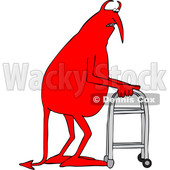 Clipart of a Cartoon Old Devil Using a Walker - Royalty Free Vector Illustration © djart #1455433