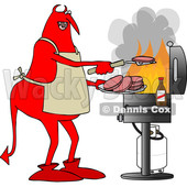 Clipart of a Cartoon Chubby Red Devil Grilling Aon a Bbq - Royalty Free Vector Illustration © djart #1455536