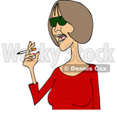 Clipart of a Cartoon Middle Aged Woman in a Red Shirt, Smoking a Cigarette - Royalty Free Vector Illustration © djart #1455653