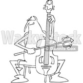 Clipart of a Black and White Chubby Devil Playing a Cello - Royalty Free Vector Illustration © djart #1457288