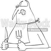 Clipart of a Chubby Hungry Devil Wearing a Big and Holding Cutlery - Royalty Free Vector Illustration © djart #1458157