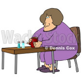 Tired Woman In Purple Pajamas And Slippers, Sitting At A Table And Drinking Coffee While Zoning Out In The Morning Clipart Illustration © djart #14591