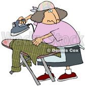 Woman Ironing A Shirt On An Ironing Table While Watching TV Clipart Illustration © djart #14594