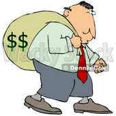 Greedy Businessman Carrying A Heavy Sack Of Money On His Back Clipart Illustration © djart #14603