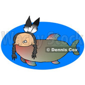 Odd Creature That Is Part Fish And Part Native American Indian, With A Human Head, Braids And Two Feathers Clipart Illustration © djart #14605