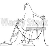 Clipart of a Cartoon Black and White Chubby Devil Vacuuming - Royalty Free Vector Illustration © djart #1460990