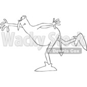 Clipart of a Black and White Chubby Devil Balancing on One Foot - Royalty Free Vector Illustration © djart #1460993