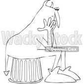 Clipart of a Black and White Chubby Devil Sitting and Worrying - Royalty Free Vector Illustration © djart #1460996