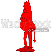 Clipart of a Chubby Red Devil Standing and Thinking - Royalty Free Vector Illustration © djart #1460999