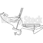 Clipart of a Cartoon Black and White Chubby Devil Swinging - Royalty Free Vector Illustration © djart #1461328