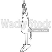 Clipart of a Black and White Chubby Devil Hanging from a Rope - Royalty Free Vector Illustration © djart #1462273