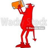 Clipart of a Thirsty Chubby Red Devil Drinking from a Water Cooler - Royalty Free Vector Illustration © djart #1462465