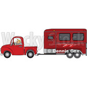 Clipart of a Man Driving a Red Pickup Truck and Hauling a Horse Trailer - Royalty Free Vector Illustration © djart #1462727