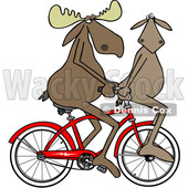 Clipart of a Moose Couple Riding a Bicycle, One on the Handlebars - Royalty Free Illustration © djart #1462832