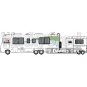 Clipart of a Cartoon White Man Driving a Motorhome with a Horse Trailer - Royalty Free Vector Illustration © djart #1476675
