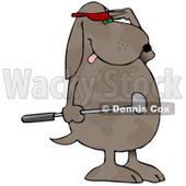 Humanlike Dog Standing On His Hind Legs, Holding A Club And Wearing A Red Visor And Shielding His Eyes To Watch His Ball After Just Hitting It At A Golf Course Graphic Clipart © djart #15130